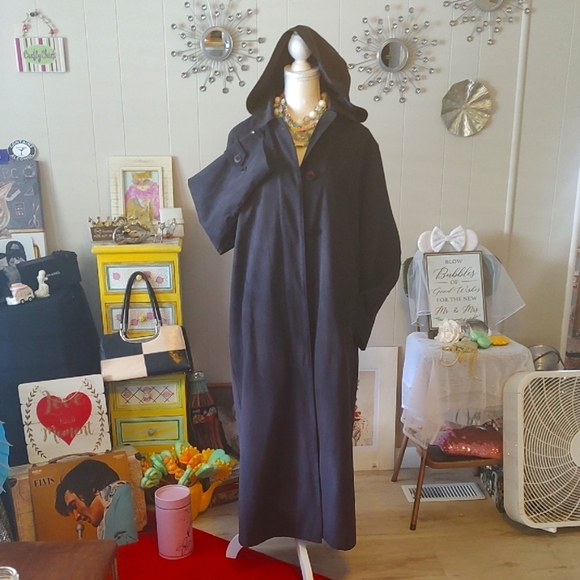 London Fog Black Faux Suede Water Resistent Hooded Trench Coat SZ Medium - Picture 3 of 14